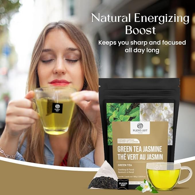 Jasmine Green Tea Bags, 100 Counts, Mountain Loose Leaf Green Tea, Flavored, Delightful Aroma, Sugar Free, 100% Natural Gluten Free, Medium Caffeine Brew As Hot, Cold Or Iced Tea