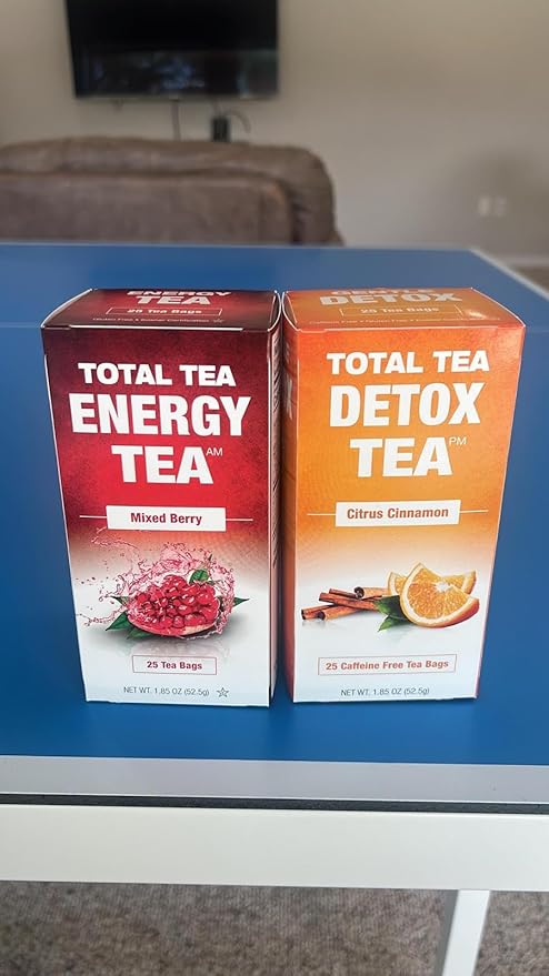 Total Tea Detox Tea & Energy Tea Set - 25 Day Detox - Herbal SIim Tea with Chamomile - Hibiscus Tea and Ginger Root for Colon Cleanse – Natural Citrus & Cinnamon Herbal Tea for Digestive Health
