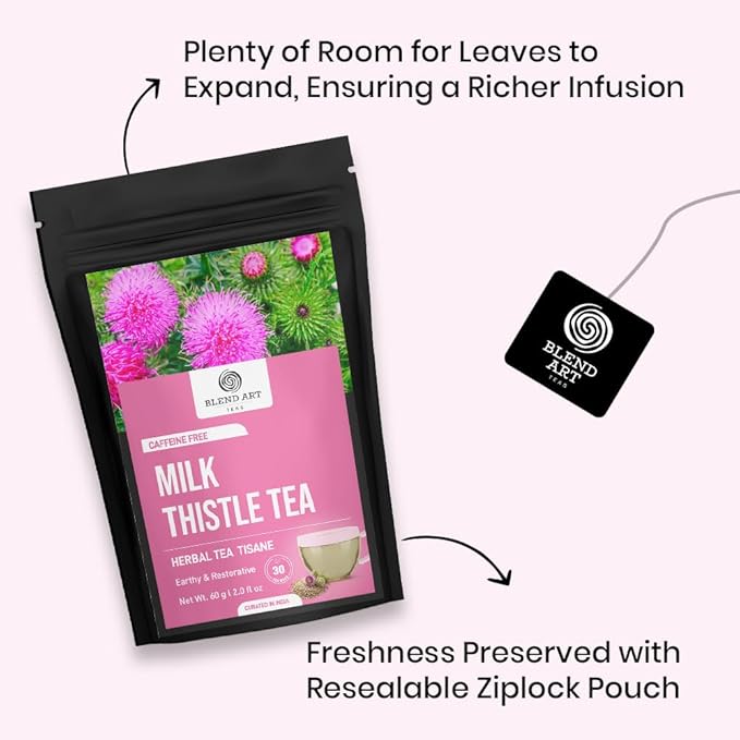 Blendart Milk Thistle Tea Bags 30 Count | Liver Detox & Cleanse Support Herbal Tea | 100% Natural Caffeine-Free Tea for Liver Health, Digestion & Immunity | Detox Herbal Tea for Men & Wome