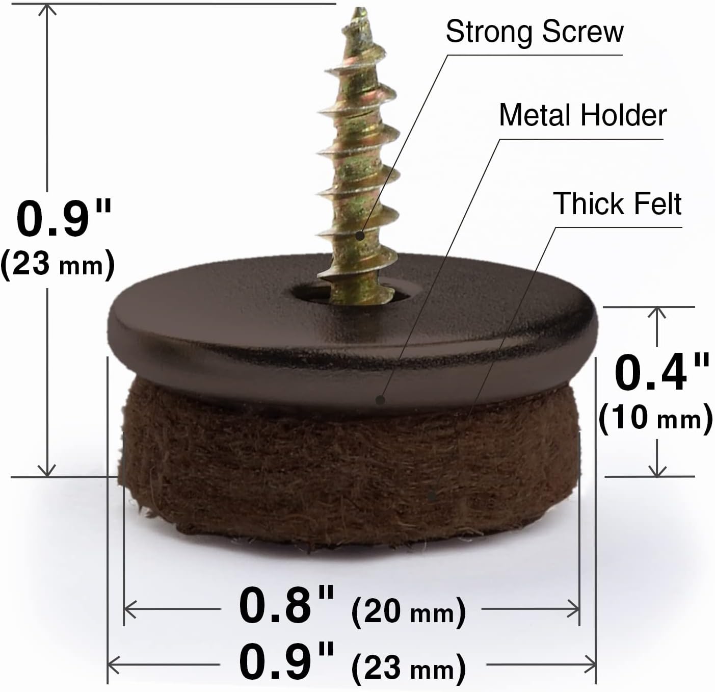 Screw-On Felt Furniture Pads X-Protector 24 PCS - 0.8” Chair Leg Floor Protectors for Hardwood Floors - Premium Chair Glides - Brown Floor Protectors for Chairs - The Best Furniture Sliders!
