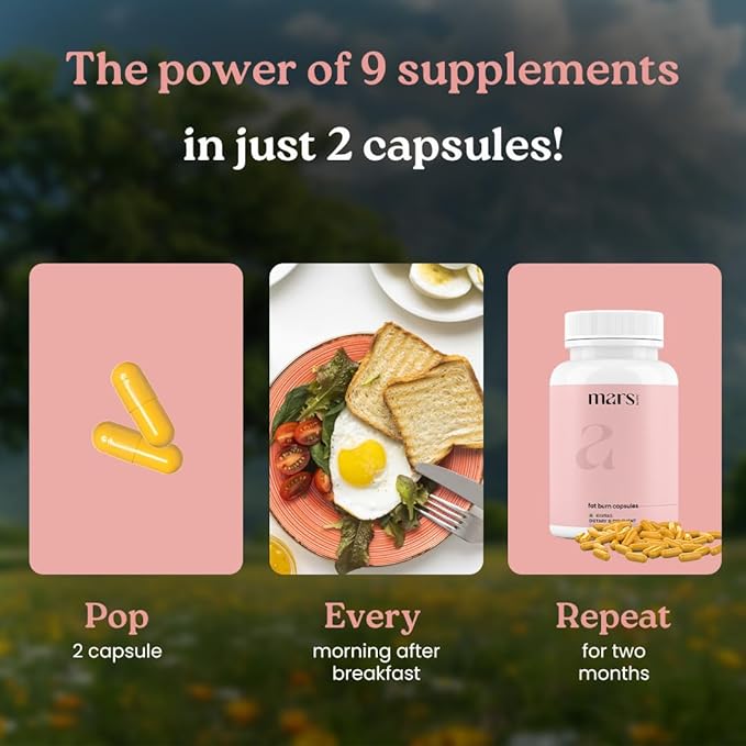 Mars Fat Burn Capsules with Psyllium Husk, Moringa & Dandelion Root – Herbal Blend for Active Routine (Pack of 1)