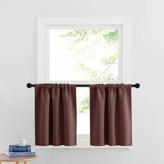 RYB HOME RV Curtains Blackout - Thermal Insulating Privacy Door Windows Camper Curtains for Kids Nursery RV Bunk Bedroom Windows Bathroom, Width 29 x Length 24, Chocolate Brown, 2 Pcs
