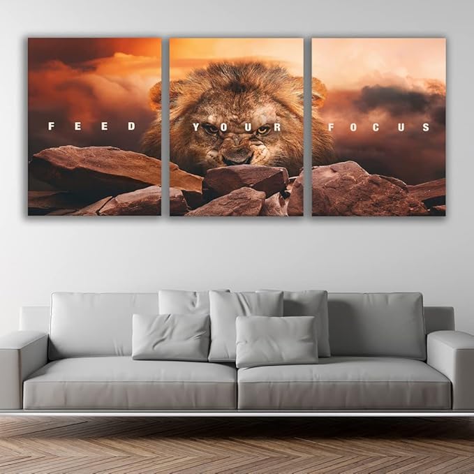 Motivational Wall Art Inspirational Wall Art 3 Pieces Canvas Poster Wall Painting Lion Artwork for Living Room Bedroom Home Decor Prints Pictures Office Wall Decor Framed Ready to Hang 48''Wx 24''H