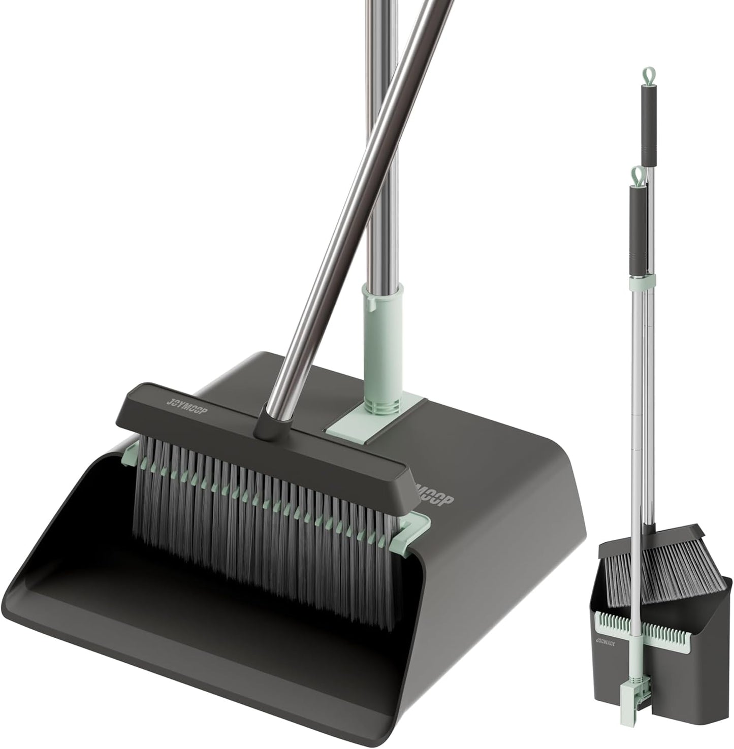 JOYMOOP Black Broom and Dustpan Set with 56” Handle, Upright Angle Design for Pet Hair and Hard Floor Sweeping