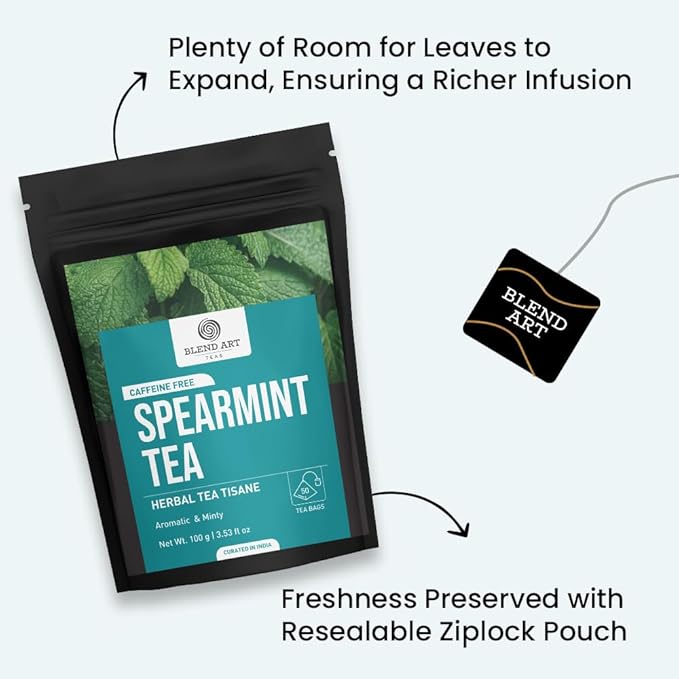 Spearmint Tea Bags 50 Count Herbal Tea Bags PCOS RELIEF Balances Hormones Support Digestion Refreshing Aromatic and Minty Gluten Free Caffeine Free Tea 100% Pure Spearmint leaves Pyramid Tea bags