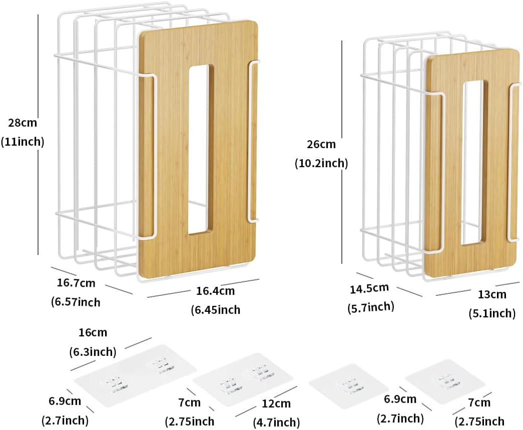 2 Pack Grocery Bag Holder for Plastic Bags - Wall Mount Kitchen Plastic Bag Holders for Grocery Bags - Bag Holder for Kitchen,Under Sink,Pantry and Garage,White