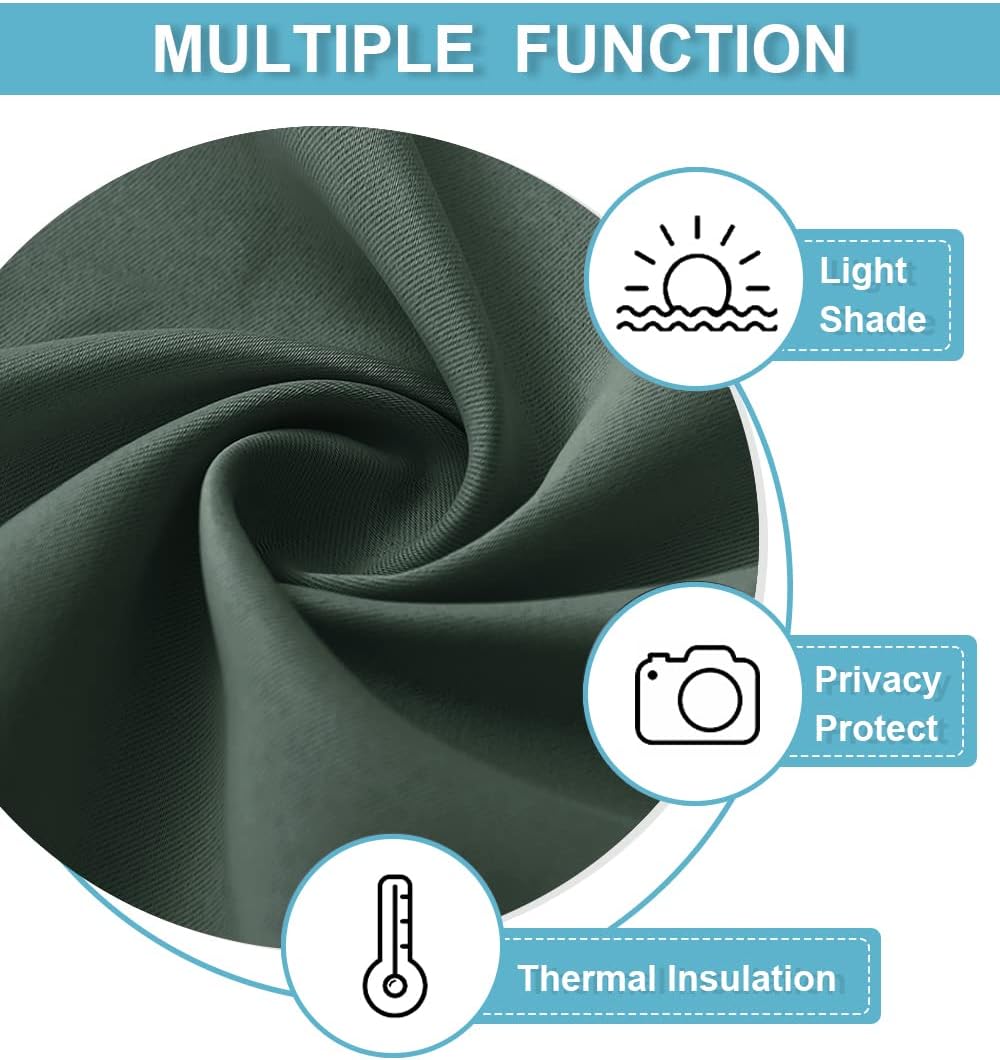 RYB HOME Dorm Curtains Room Darkening, 45 inch Length Privacy Window Treatment Thermal Insulated Covers for Shortage Room Studio Nursery, W34 x L45 inch, 2 Panels, Dark Green