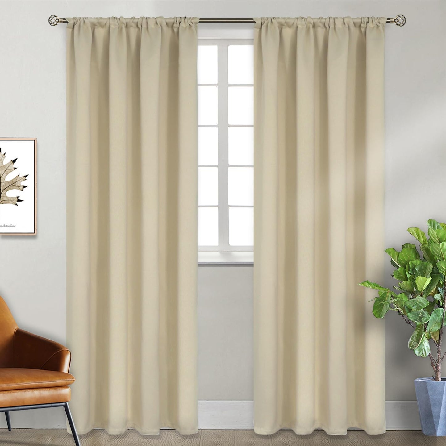BGment Beige Room Darkening Curtains 84 Inches Length - Rod Pocket Thermal Insulated Blackout Curtain Drapes for Bedroom Living Room, 42 x 84 Inch, 2 Panels, Beige