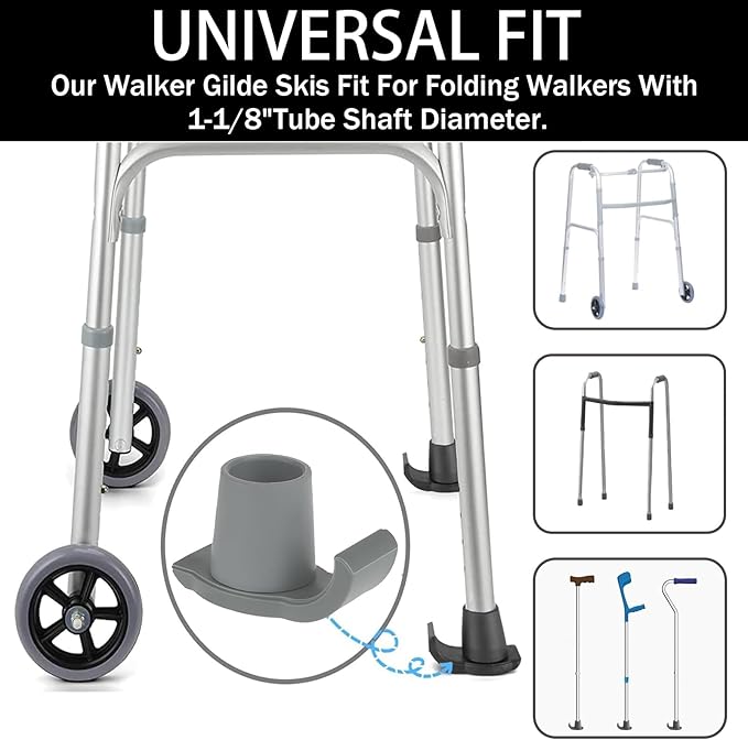 Magicorange Walker Glide Skis, 8 Pcs Universal Fit Walker ski Glides,Easy to Use Rubber Walker Glides,Walker Feet Replacement (Grey)