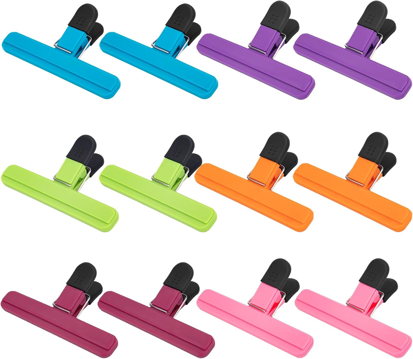 Chip Clips, 12 Pack Large Food Clips, Snack Bag Clip, Plastic Heavy Duty Seal Grips for Food Storage, Home, Office and More(6 x 3.5 Inch)