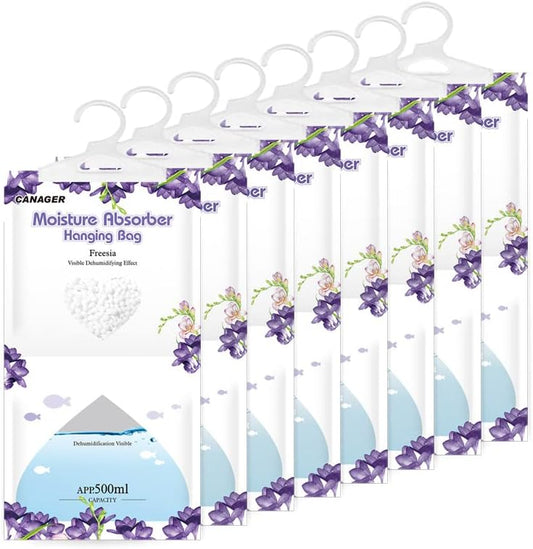 CANAGER Hanging Moisture Absorber, Freesia Moistureproof Hanging Bag，Dehumidifier Bag (8 packs) Hanging Closet Dehumidifier Bags, Moisture Absorb 12.5 oz