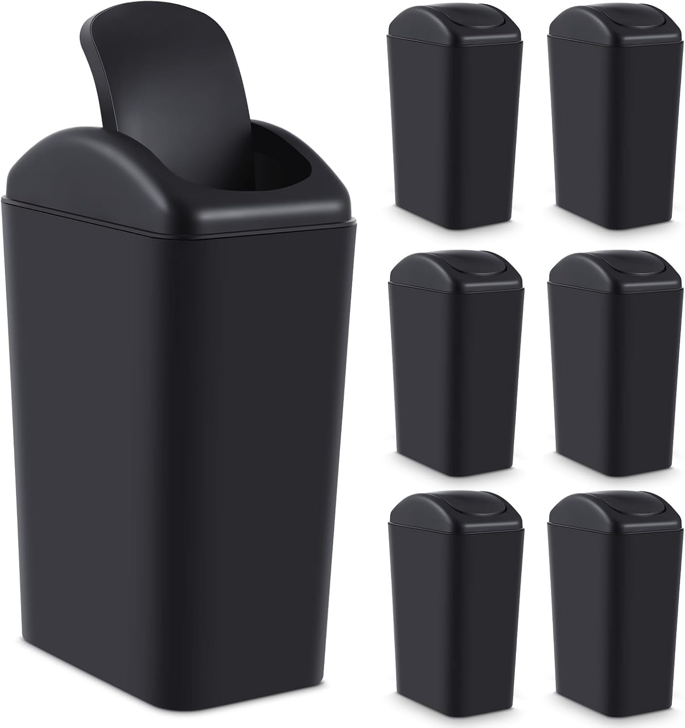 Hoolerry 8 Pcs 3 Gallon/12 Liter Small Trash Can Plastic Kitchen Garbage with Lid Small Trash Bin for Bathroom Office Bedroom Kitchen Waste Outdoor (Black)