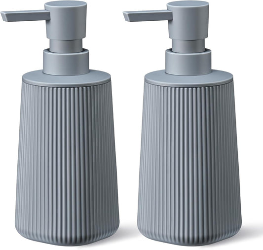 Gray 2 Pack Hand Soap Dispensers with No Rust Pump for Bathroom and Kitchen Countertops Refillable Striped Matte Plastic 8.5 oz