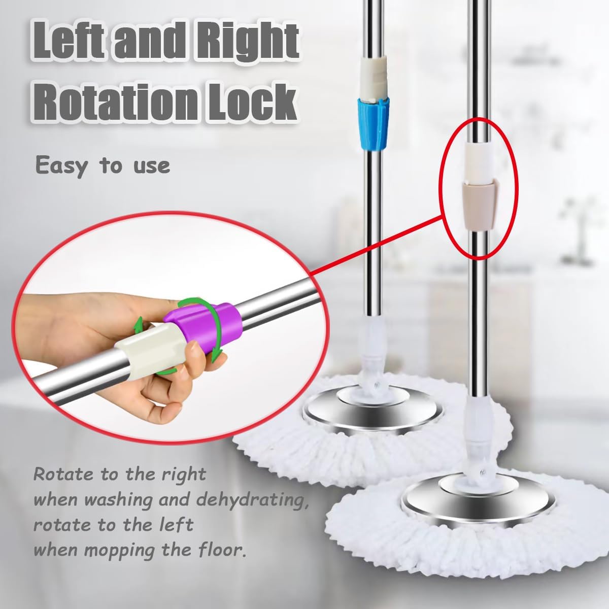 Extended Spin Mop Replacement Mop Handle, Upgraded 60-inch 360 Degrees Rotating Telescopic Replacement Mop Stick for Spin Mop Bucket Cleaning System (Stainless Steel Disc, Green)