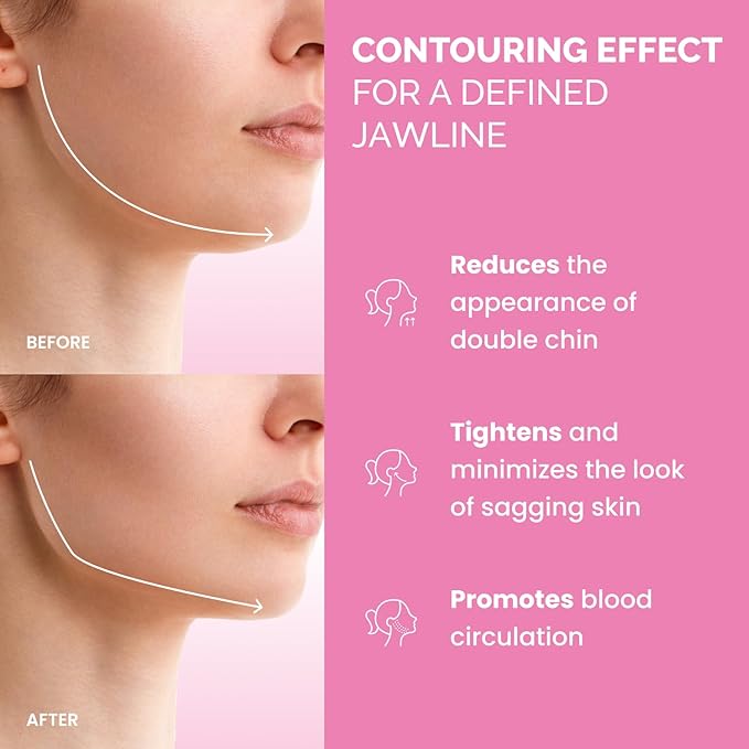 PLANTIFIQUE Chin Strap for Face Contouring - Reusable V Line Ice Silk Fabric Mask - Double Chin Shaping, Adjustable, Breathable Fabric - Jawline Shaper for Women & Men - Pink