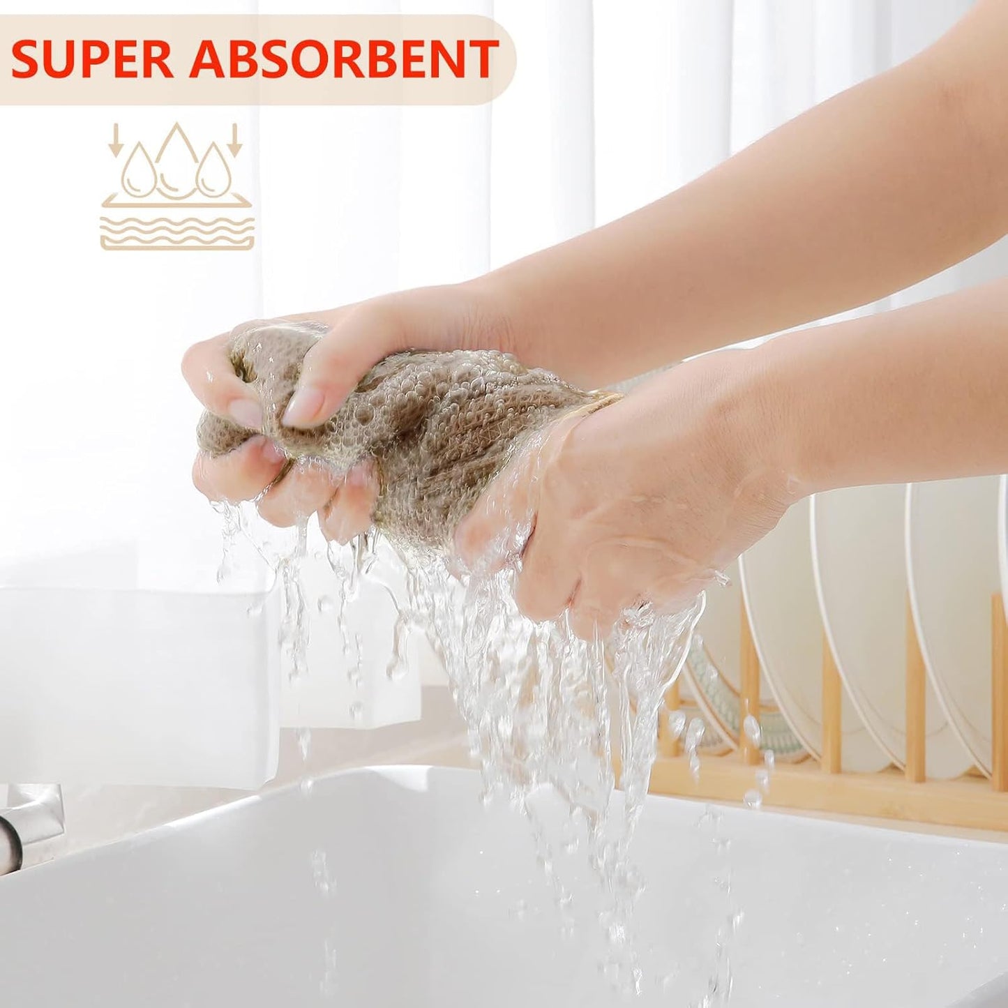 Homaxy 100% Cotton Waffle Weave Kitchen Dish Towels, Ultra Soft Absorbent Quick Drying Cleaning Towel, 13 x 28 Inches, 6-Pack, Tan