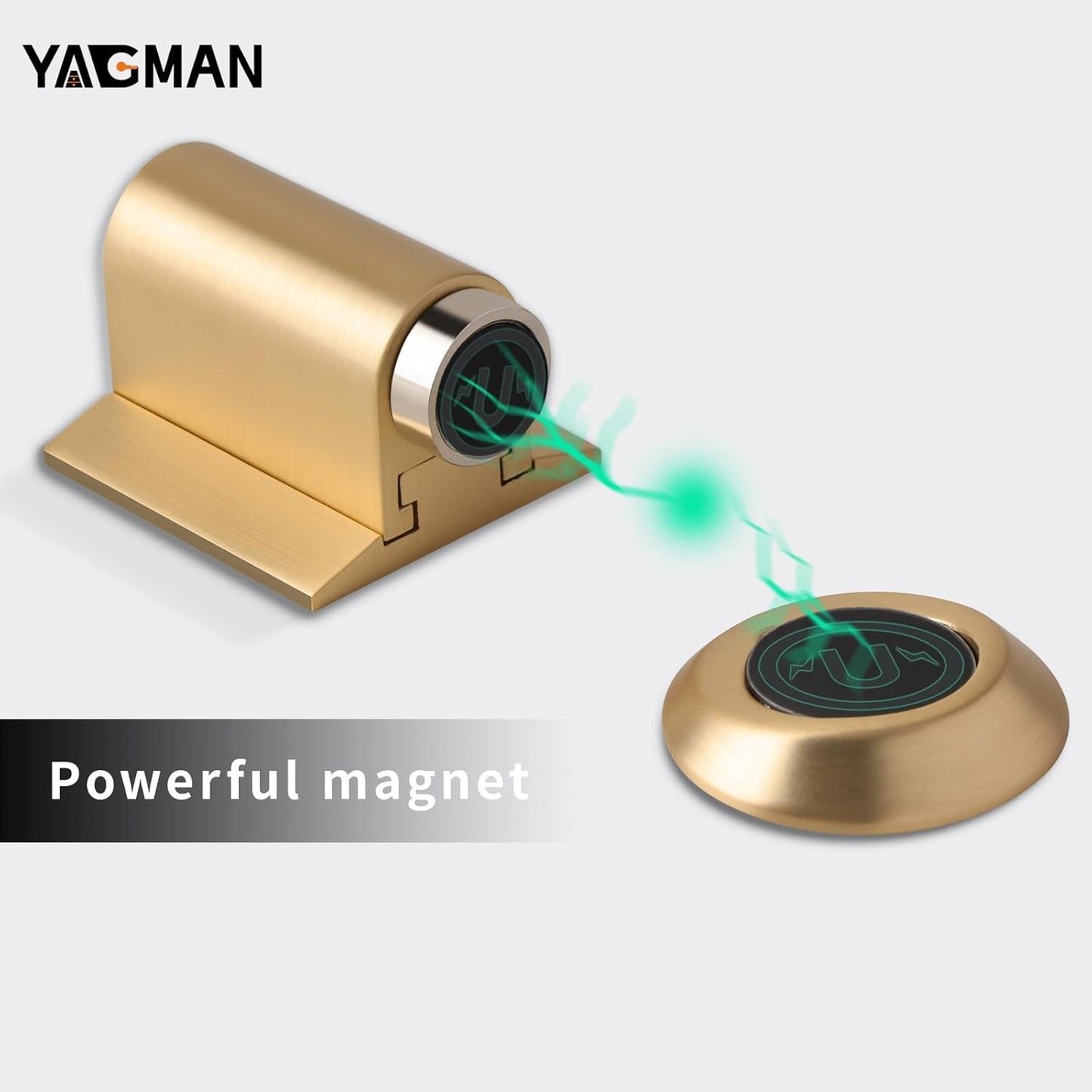 2 Pack Magnetic Door Stoppers Retractable Bottom of Door Holder No Drilling Mount Floor Door Stop with Screws and Adhesive Catch Door Keep Door Open Brushed Gold BG-2