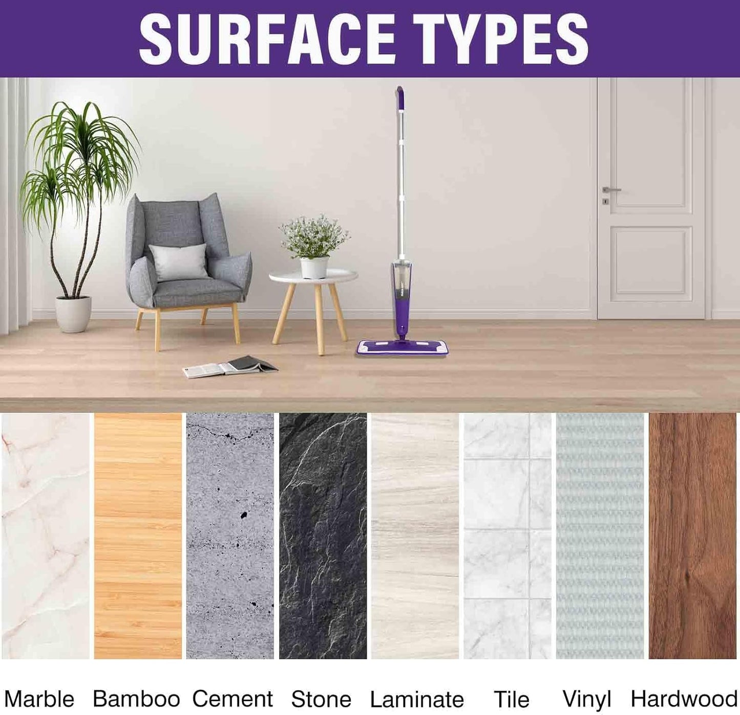 16.5 inch Mop Pads Refills, 3 Pack Microfiber Reusable Replacement Mop Pads Flat Replacements Heads for Wet Or Dry Floor Cleaning and Scrubbing, Purple Cloth