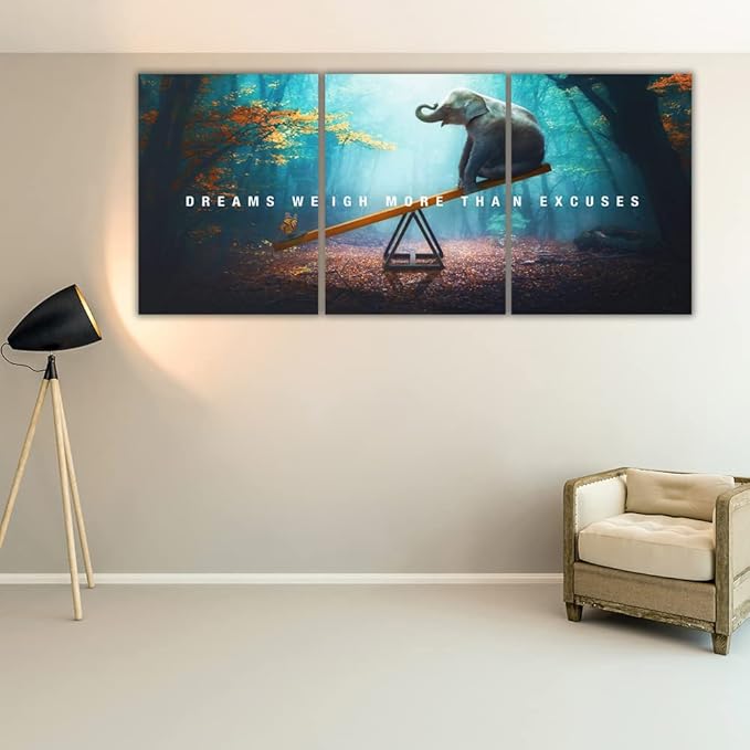 Yetaryy Motivational Poster Inspirational Wall Art 3 Pieces Canvas Painting Lion Artwork for Living Room Office Modern Home Decor Prints Pictures Wall Decor Framed Ready to Hang [48''Wx 24''H]