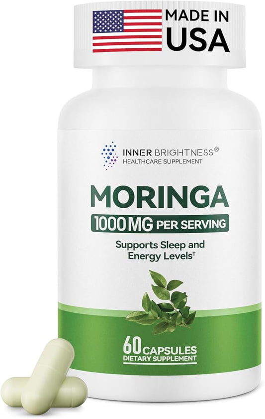Moringa Capsules 1000mg, Moringa Leaf Extract 10:1, Energy, Sleep, Immune & Gut Health, Veg Capsules 60 Count, All-Natural, Non-GMO, Made in The USA
