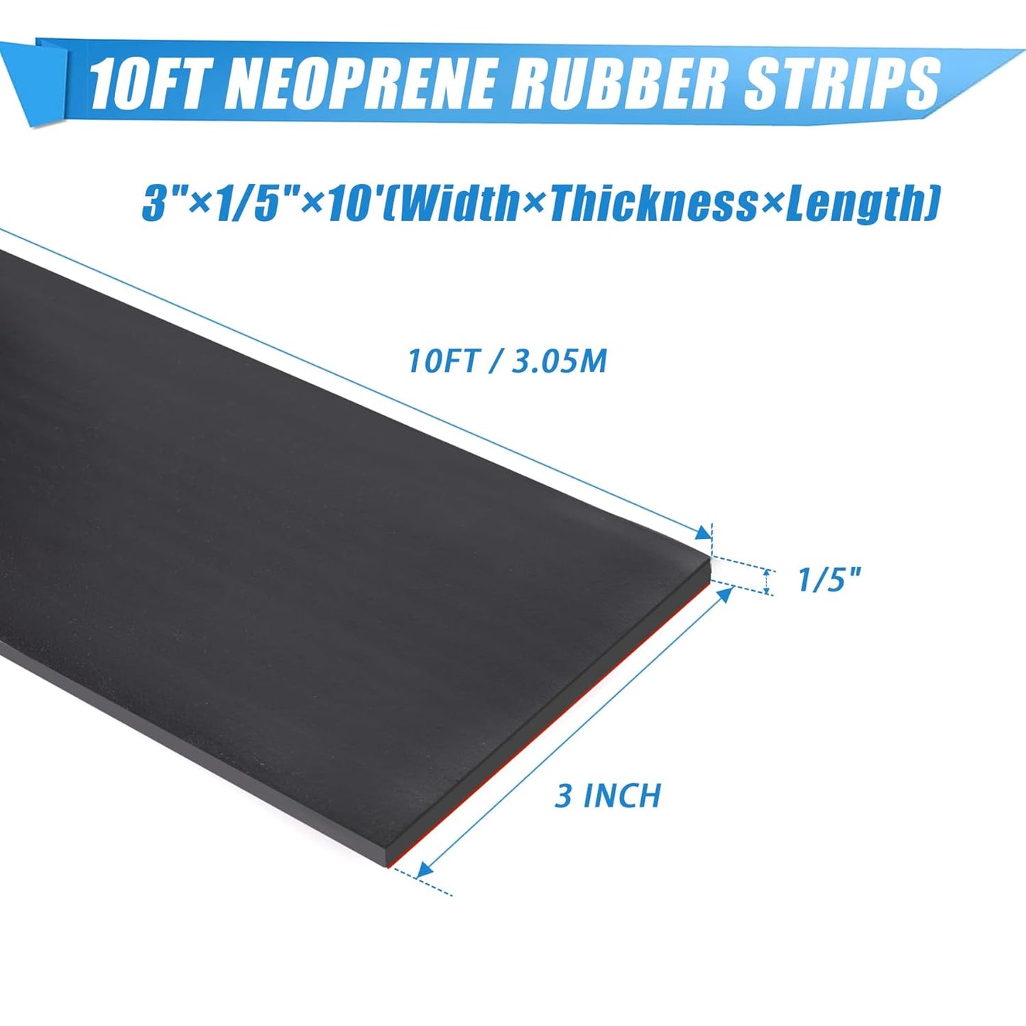 Neoprene Rubber Strips Self Adhesive Sheets, Rolls & Strips with Adhesive Backing Rubber Pads Self Stick Seal Gasket Tape for Matting Padding - 3" Wide x 1/5" Thick x 10' Long