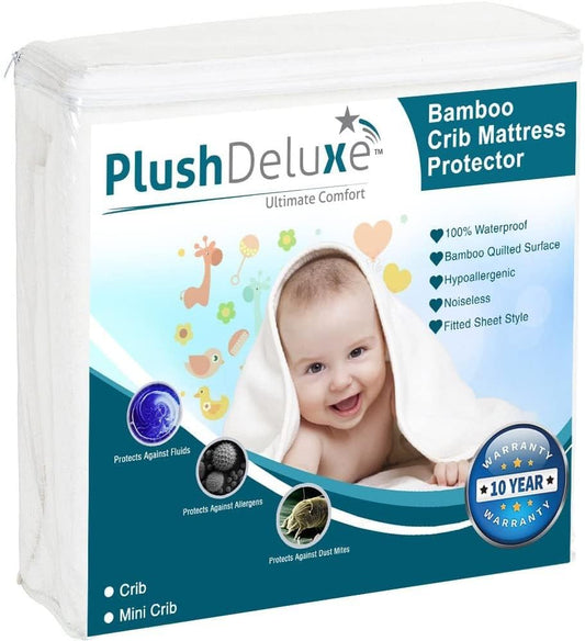 Mini Crib Mattress Protector 100% Waterproof, Noiseless – Viscose Made from Quilted Ultra Soft White Terry Fitted Sheet Style (27”X39”)