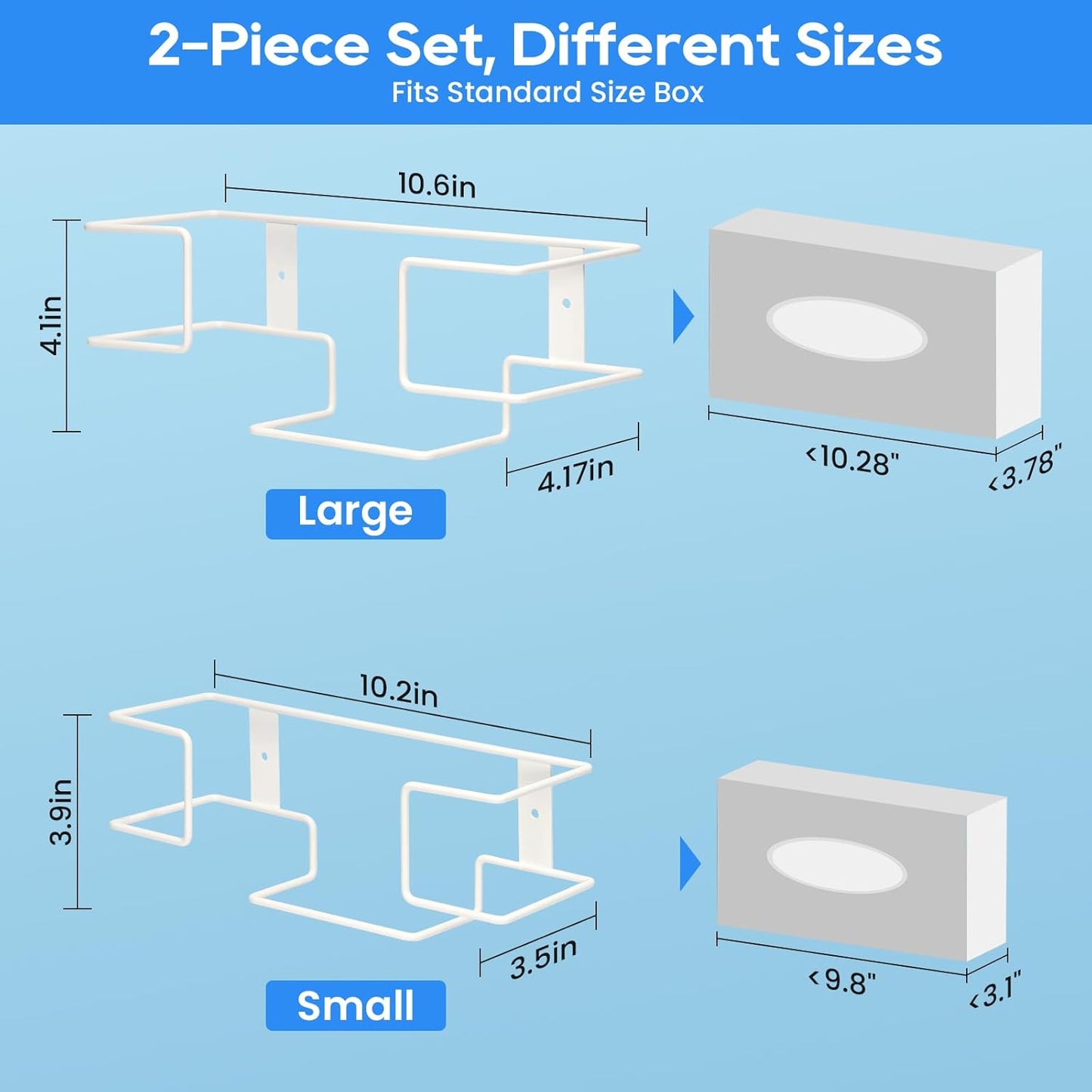 THYGIFTREE Glove Box Holder Wall Mount Dispenser, 2 Pack Metal Rack for Rubber Latex Disposable Gloves Facial Tissue, White