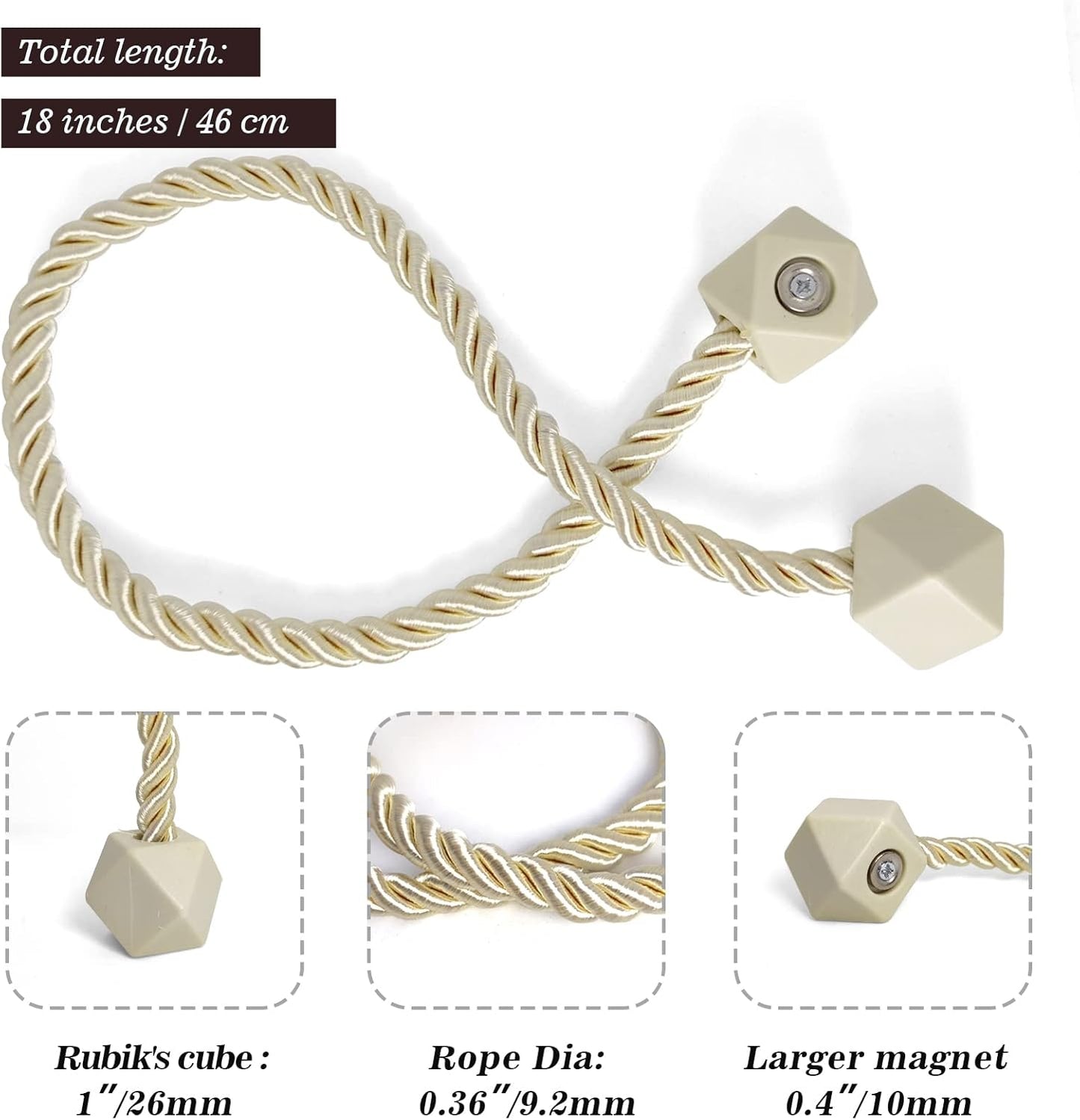 Hion Magnetic Curtain Tiebacks Beige 2pcs, Curtain Tiebacks Buckles Holdbacks Holders Hooks Clip for Home Bedroom Office Decorative Curtain