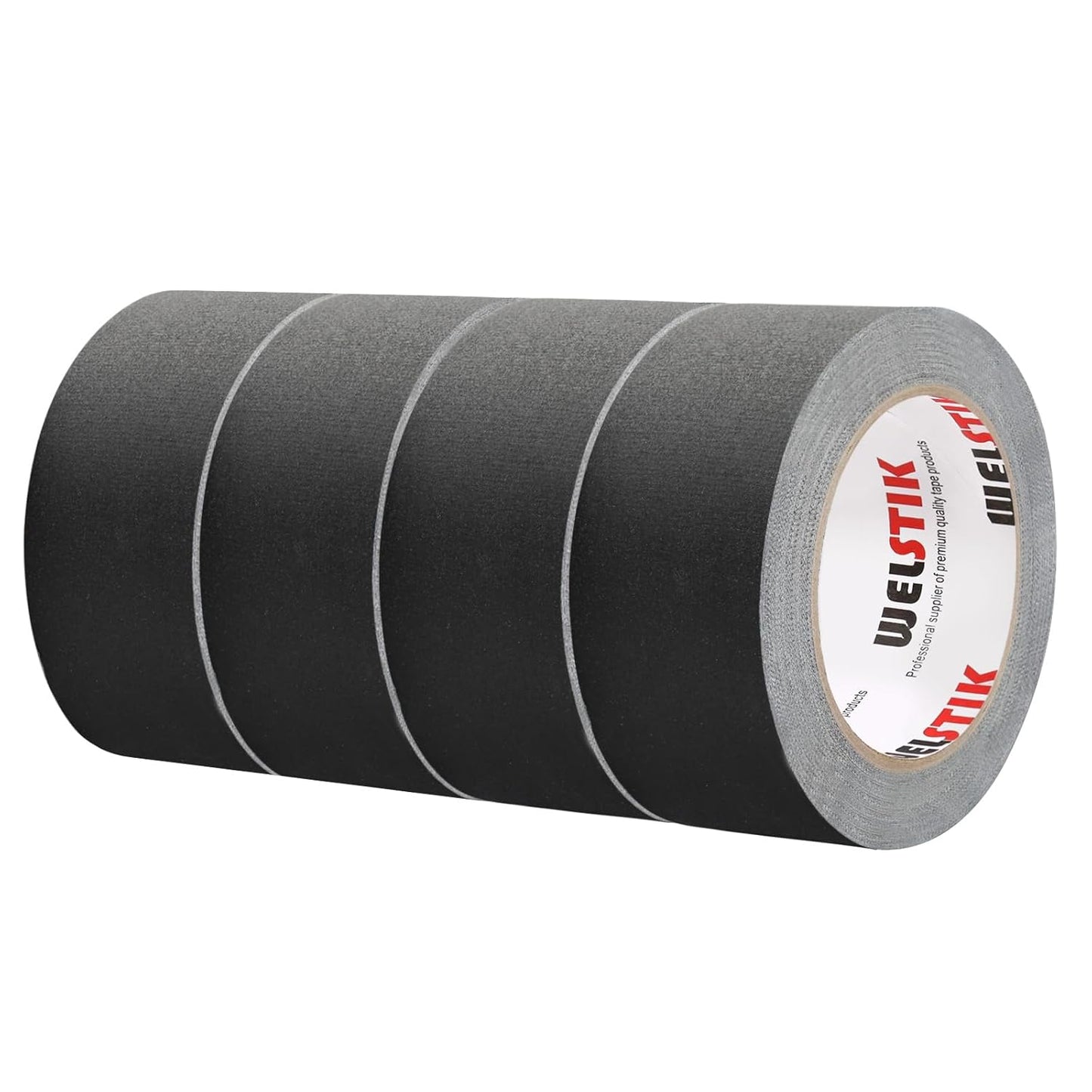 WELSTIK Non-Reflective Black Gaffers Tape 2 inch - 4 Pack Black Gaff Tape -2 in x 30 Yards – Matte Surface, Easy Tear, Temporary Fixation, No Residue, Water Resistant