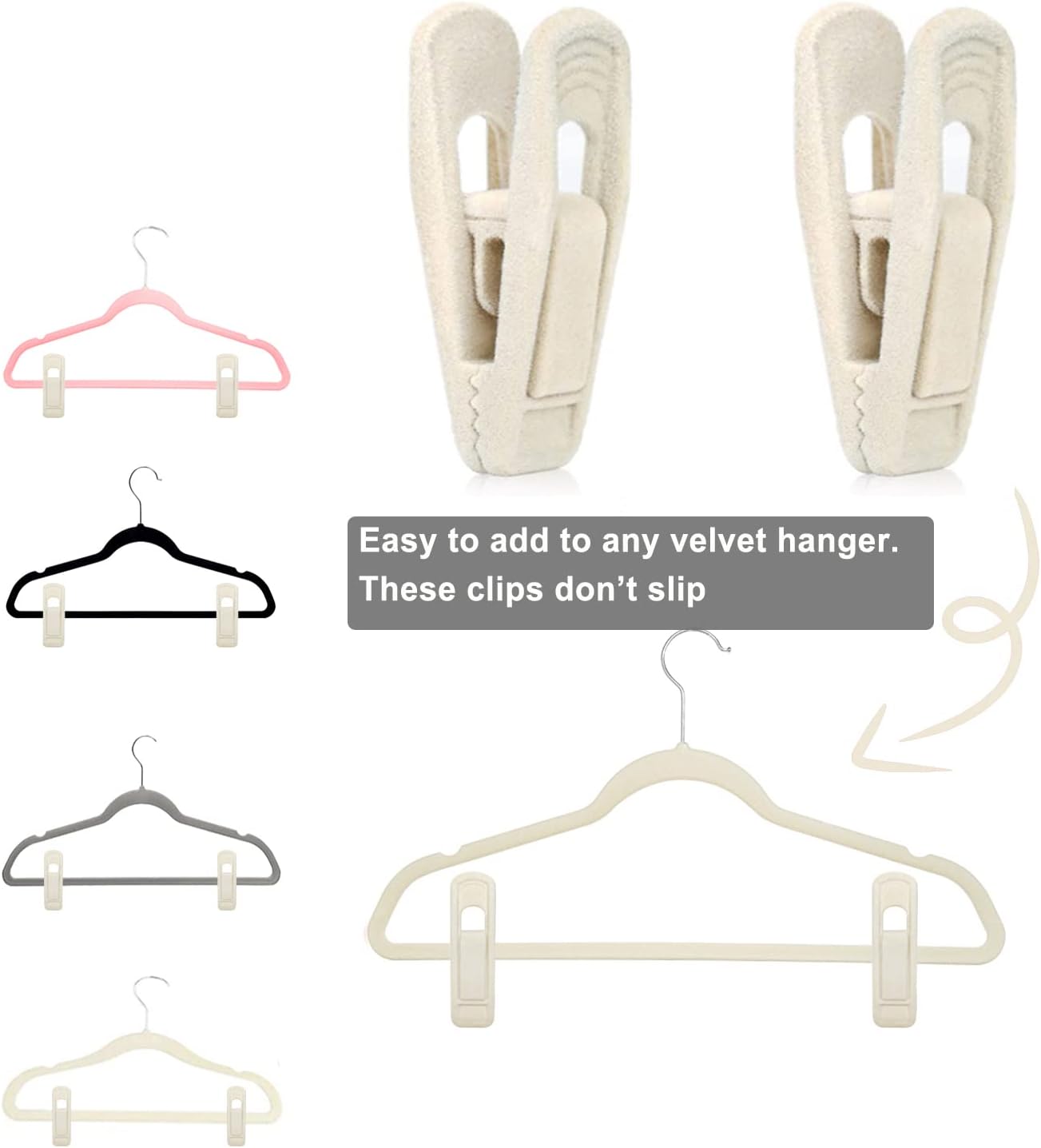 Beige Velvet Hangers Clips (80-Pack), Non-Slip Strong Velvet Clips for Velvet Skirt Hangers, Velvet Pants Hanger Velvet Clips Fit for Thin Velvet Clothes Suit Hangers