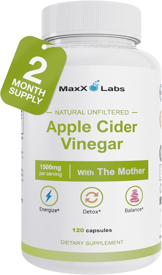 Apple Cider Vinegar Capsules with Mother, 1500mg ACV Pills, Helps Improve Energy, Support Efforts to Improve Immunity and Digestion High Potency, Non-GMO, Gluten-Free - 60-Day Supply