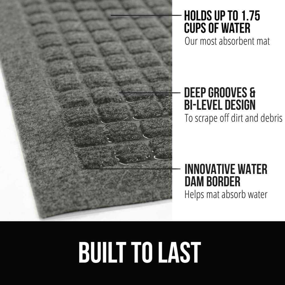 GORILLA GRIP Front Door Mat, Indoor Outdoor Ultra Absorbent HydroAbsorb Doormat, Absorbs Up to 1.7 Cups of Water, Stain and Fade Resistant, Rubber Backing Doormats, Captures Dirt, 29x17 Gray
