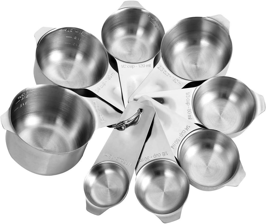 8 Pcs Stainless Steel Measuring Cups Set, Kitchen Measuring Cup for Cooking and Baking