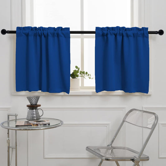 Pickluc Cafe Kitchen Curtains 36 Inches Long 2 Panels, Blackout Tier Curtains with Rod Pocket, Short Black Out Curtain for Small Window, 42" Wide and 36" Length, Set of Two, Blue