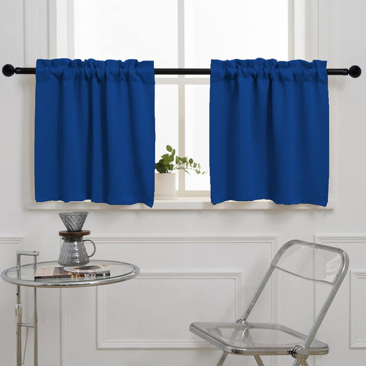 Pickluc Cafe Curtain (Half Window Curtain) 24 Inches Length, Rod Pocket Kitchen Curtain, Short Blackout Curtain for Small Window, Blue 30" Wide and 24" Long, 2 Panels