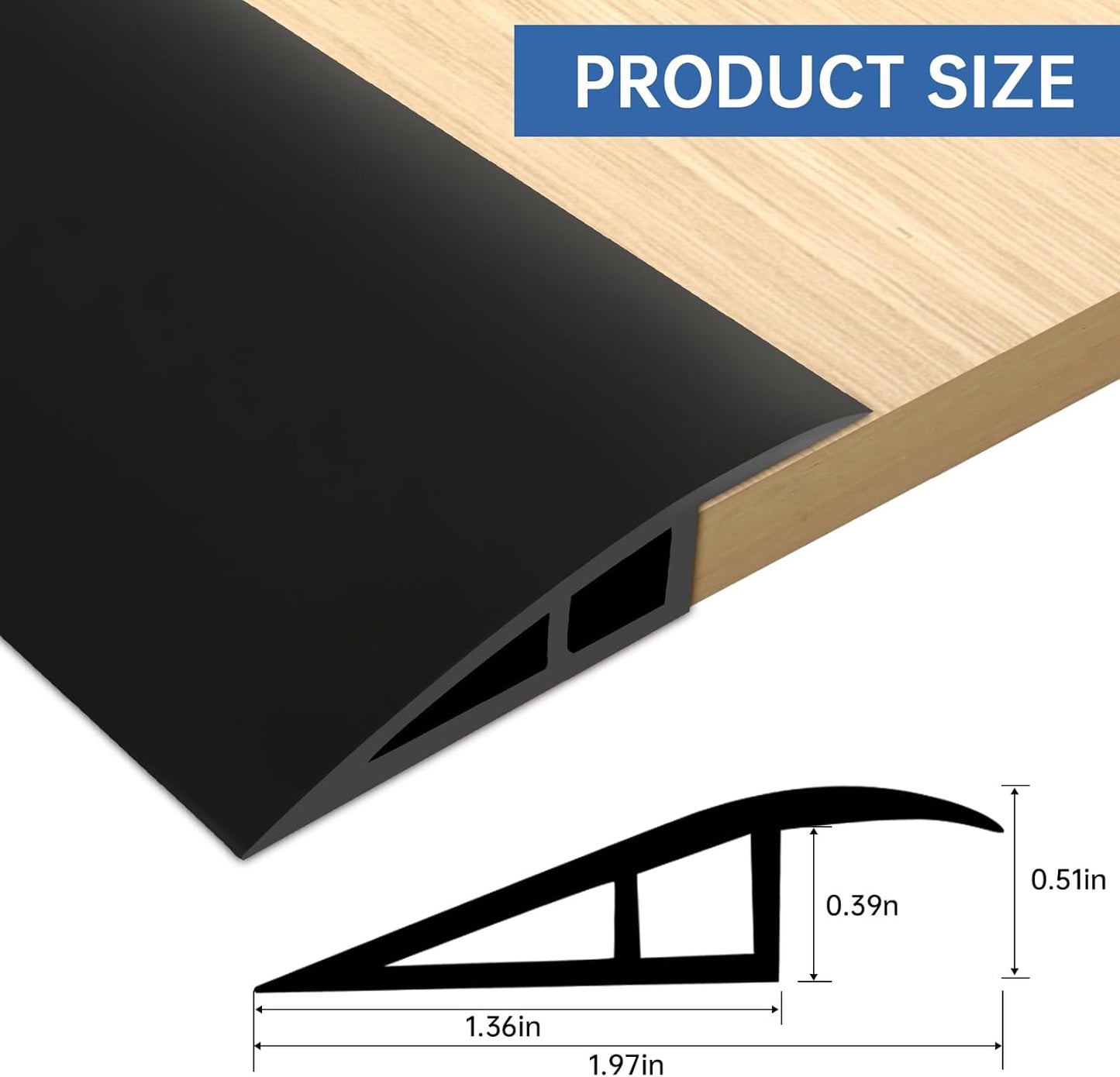Vinyl Door Threshold Flooring Transition Strip Self Adhesive Carpet Edging Strip for Laminate Doorway Edge Threshold from 1/5" to 2/5" (Black, 3.3 Ft)