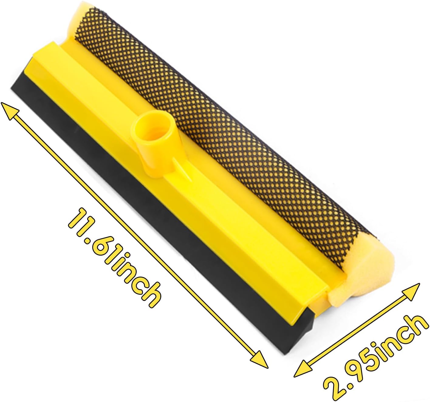 11.6" Window Squeegee with Scrubber, 2-in-1 Car Glass Cleaning Kit with Sponge and Rubber Blade Squeegee Cleaner for Window, Glass, Car Windshield– Fits Standard Extension Pole (Pole Sold Separately)