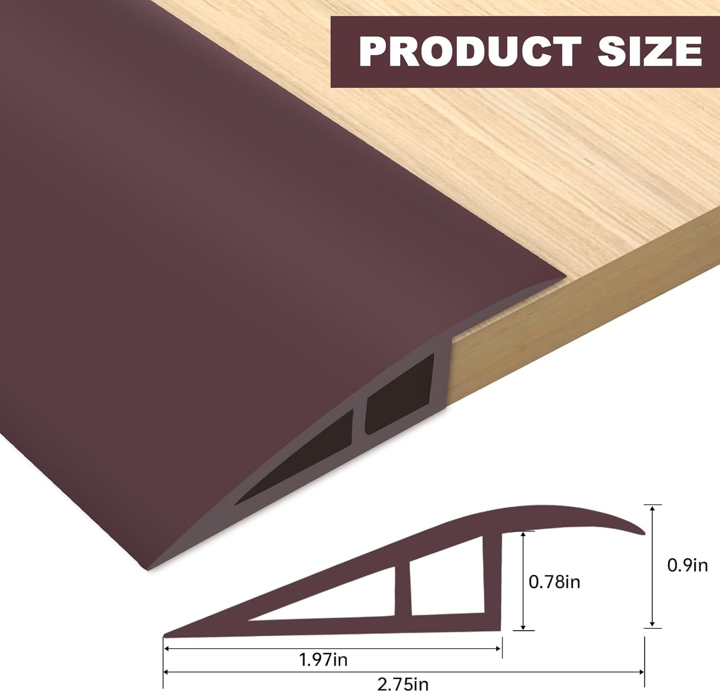 Vinyl Door Threshold Flooring Transition Strip Self Adhesive Carpet Edging Strip for Laminate Doorway Edge Threshold from 3/5" to 4/5" (Coffee, 3.3 Ft)