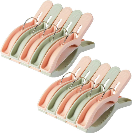 10 Pack Beach Towel Clips for Beach Chairs Jumbo Size Towel Clamps Lounge Pool Chairs on Cruise Chair Plastic Clothes Pegs Hanging Clip Clamps Large Items Cruise Vacation
