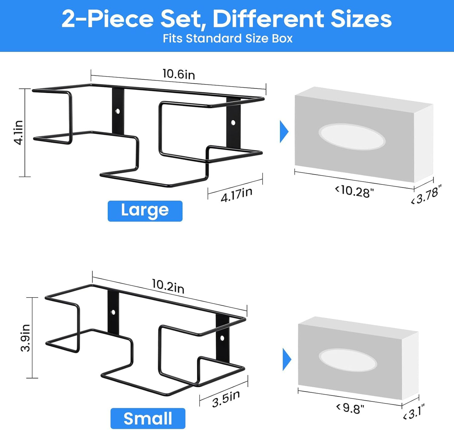 THYGIFTREE Glove Box Holder Wall Mount Dispenser, 2 Pack Metal Rack for Rubber Latex Disposable Gloves Facial Tissue, Black