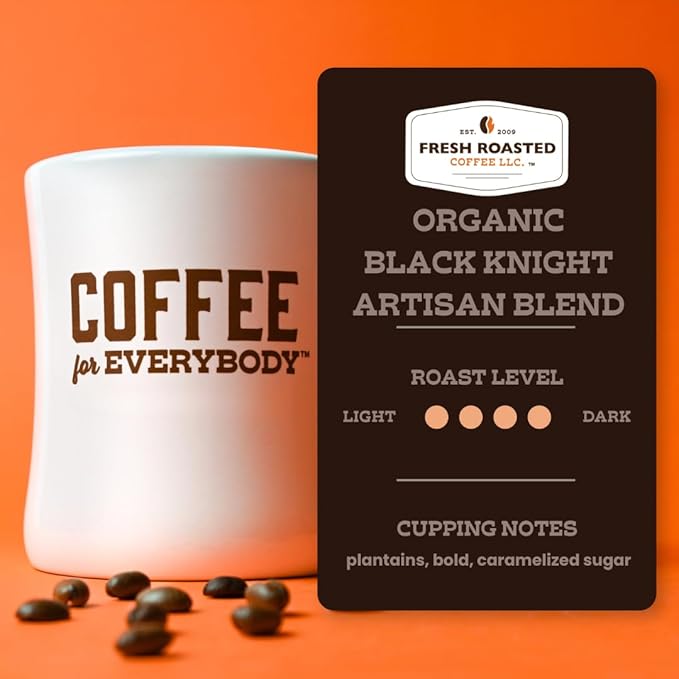 Fresh Roasted Coffee, Organic Black Knight | USDA Organic, Kosher | Dark Roast 2 lb (32 oz) Whole Bean