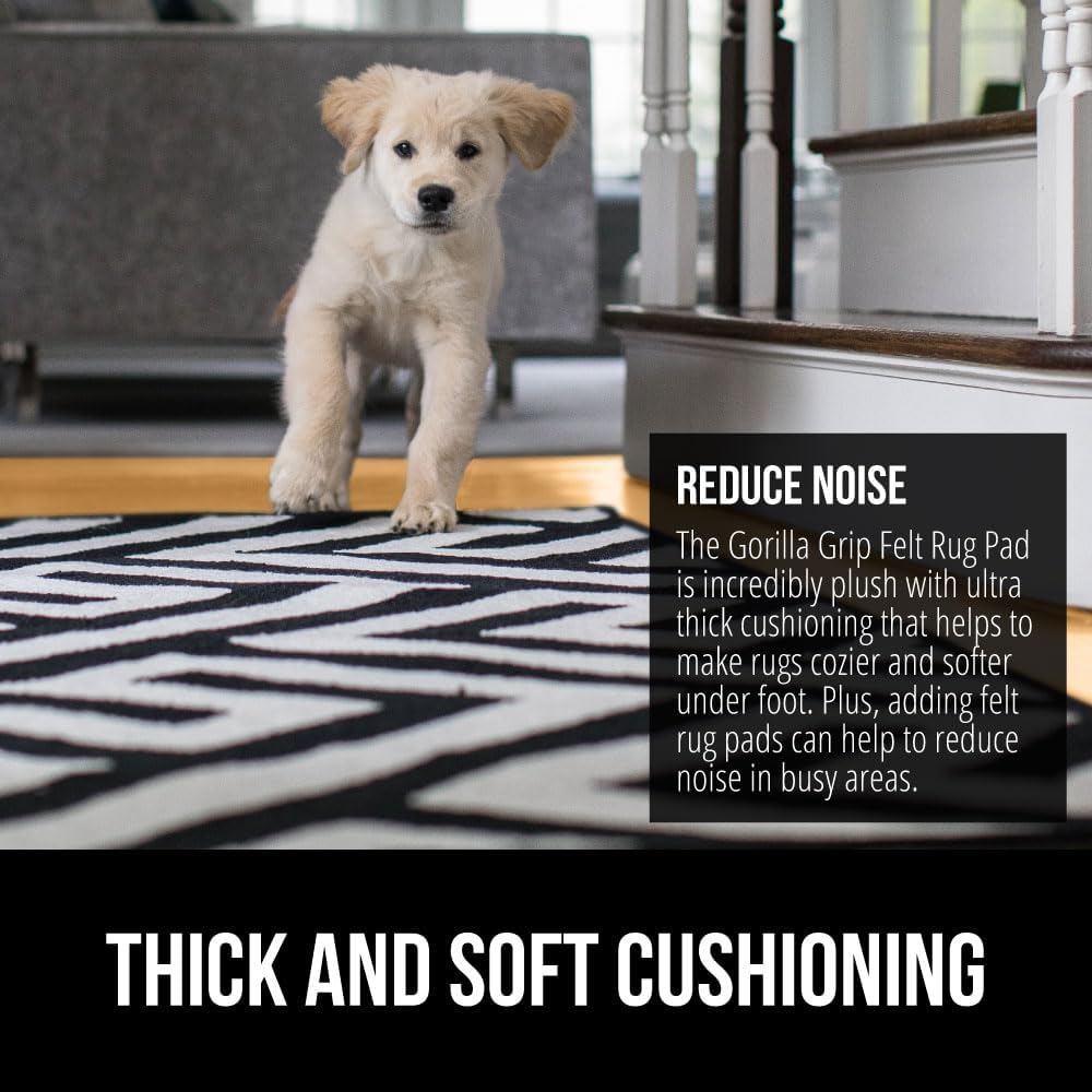 GORILLA GRIP Felt and Natural Rubber Stay in Place Slip Resistant Rug Pad, 1/8in Thick, 2x3 FT Protective Padding Under Area Rugs, Cushioned Gripper Pads, Carpet Runners, Hardwood Floors Protection
