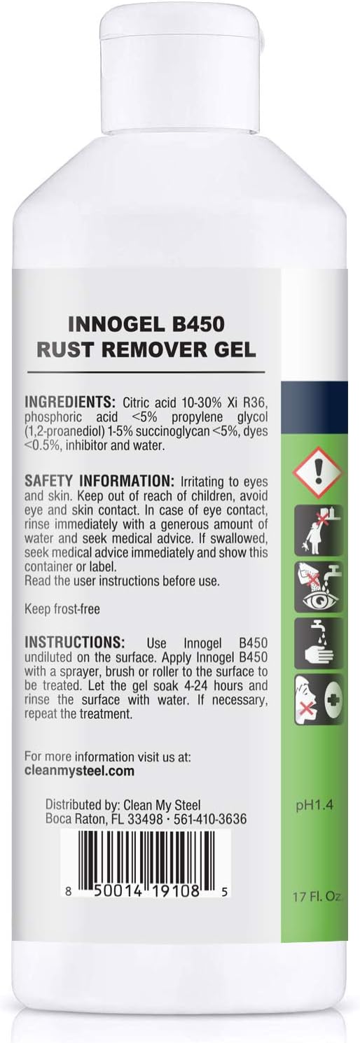 Heavy-Duty Rust Stain Remover for Industrial Use on Metal Surfaces Including Stainless Steel. Our Cleaner and Stainless Steel Rust Remover Gel Needs No Scrubbing, Simply Apply and Rinse off (17 oz)