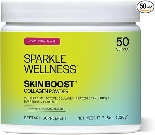 Hydrolyzed Collagen Powder - Sparkle Skin Boost (Mixed Berry) [50-Serves] Verisol Collagen Hydrolysate Protein Powder Vitamin C Paleo Non-GMO Gluten Free Beauty Supplement Drink