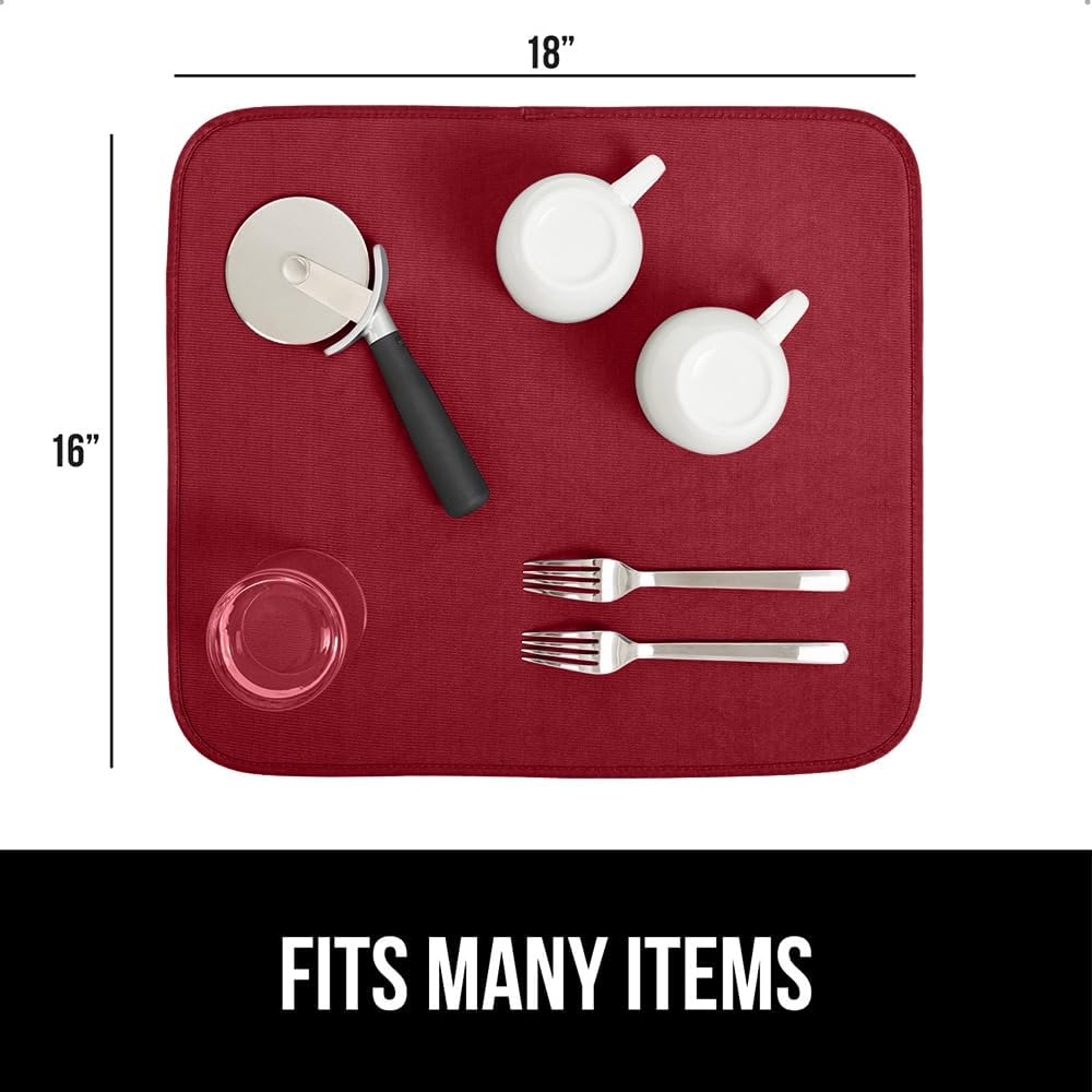 GORILLA GRIP Ultra Water Absorbent Microfiber Dish Drying Mat, Quick Dry Thick Mesh, Slip Resistant Pad for Sink Dishes or Under Rack, Kitchen Counter Accessories, 16x18, Machine Wash, 2 Pack Red