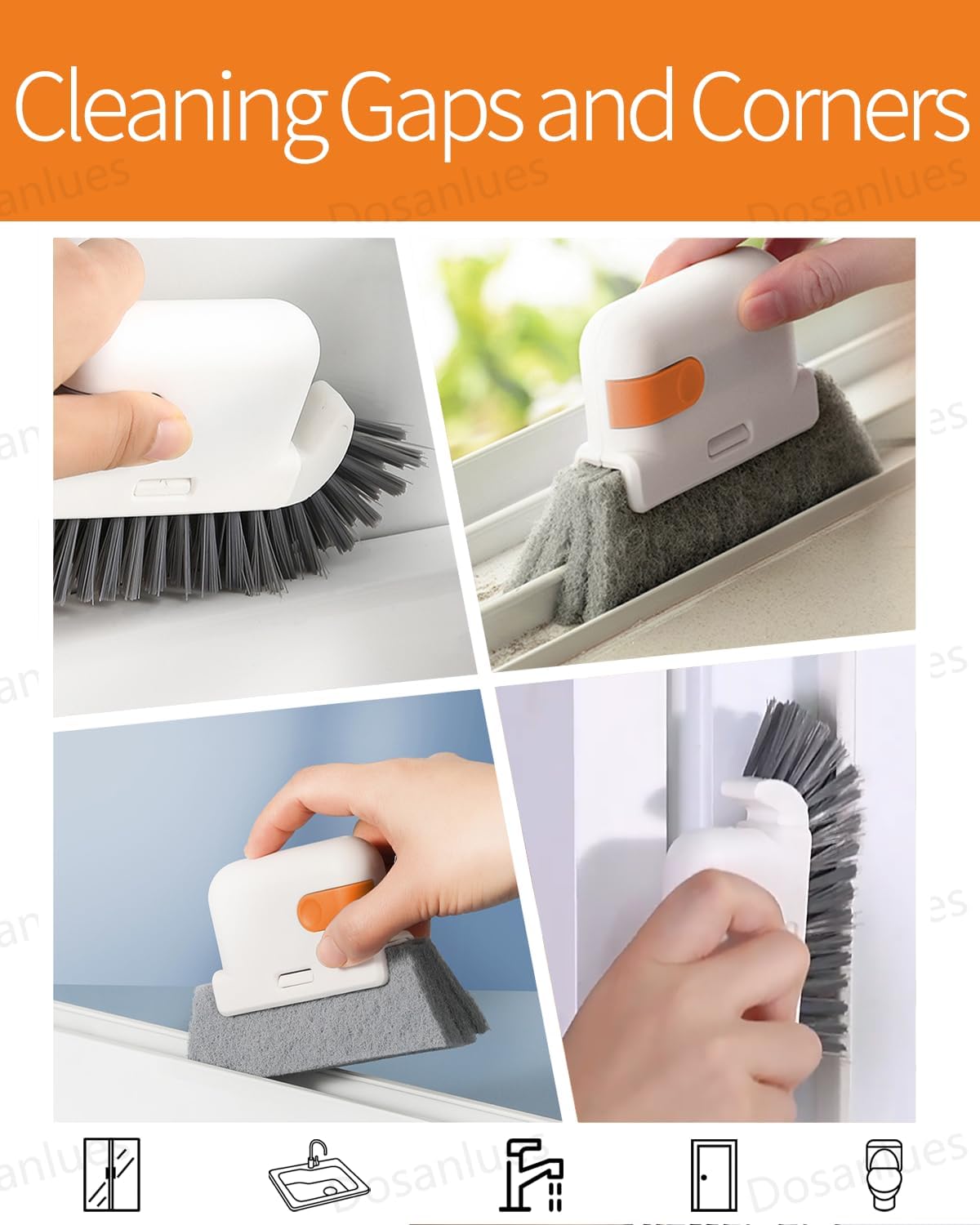 Groove Gap Cleaner Tools Set, 8 Pcs Hand-held 2 Brush with Dustpan&tweezer + 2 Sponge Brush with Dustpan + 2 Replacement Sponges +2 crevice brushes for Sliding Door, Sill, Tile Lines, Track, Car Vents