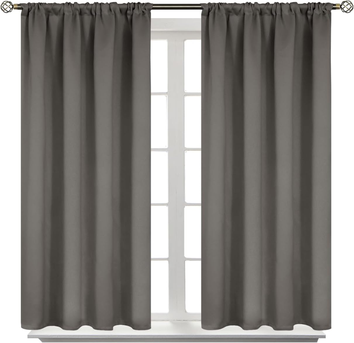 BGment Short Blackout Curtains 48 Inches Length - Rod Pocket Thermal Insulated Room Darkening Window Drapes for Kitchen Bedroom Bathroom, Grey, 2 Panels, 42 x 48 Inch