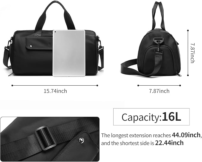 Small Gym Bag, Black Waterproof Duffle Bag for Men Women, Cordura Workout Bag with Trolley Sleeve, Duffle Bag for Travel, Sports, Fitness, Training, Yoga, Hospital