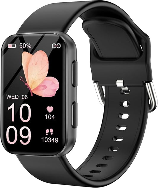 MorePro Health Fitness Tracker with Blood oxy-gen Monitor and 24/7 Heart Rate and Blood Pressure, Sleep Monitor, 120+ Sport Modes Waterproof Fitness Watch for Women Men Android iOS, Black