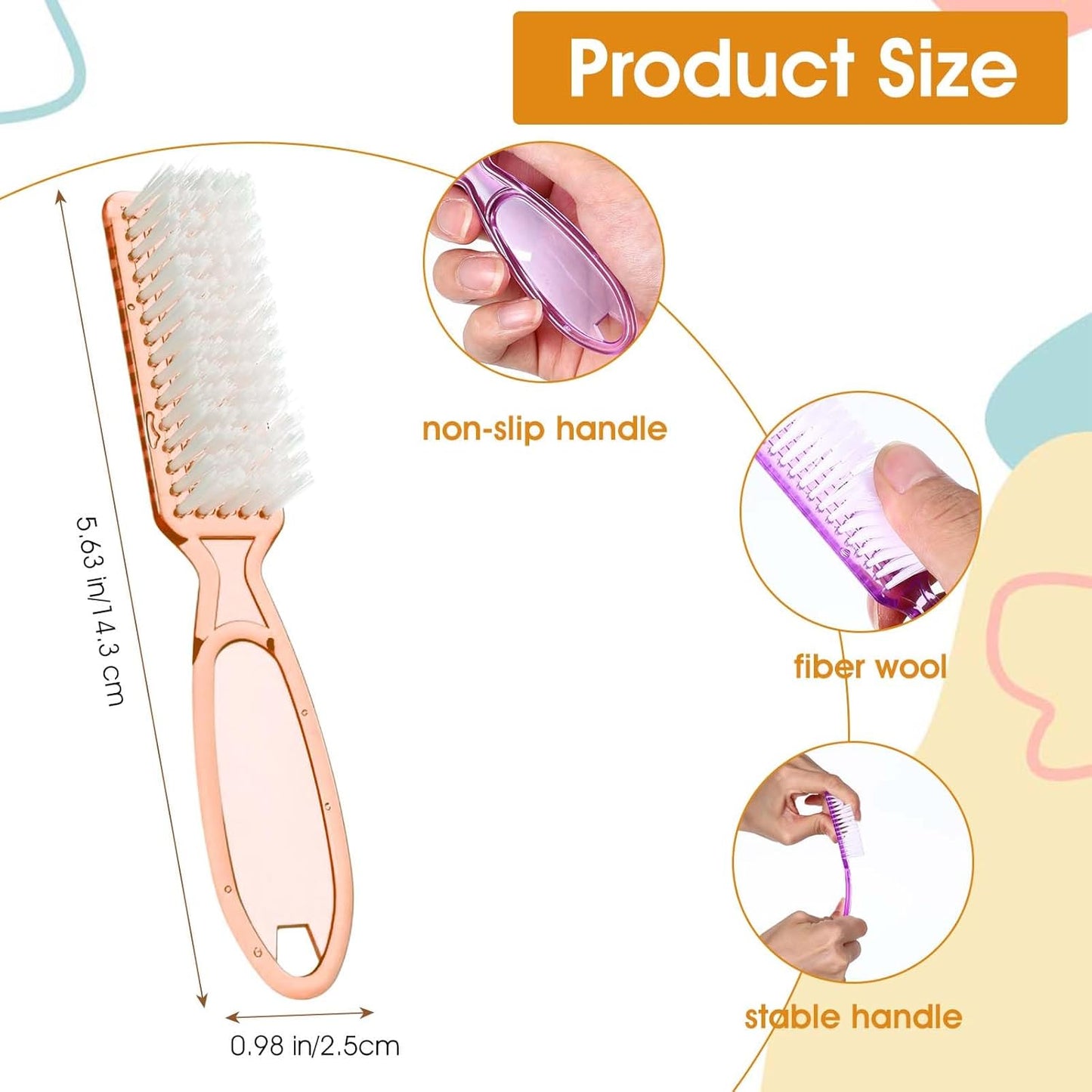 100 Pcs Handle Grip Nail Brush Bulk Nail Scrubber Cleaner Fingernail Brushes for Cleaning Nails, Hand Toes Scrub Cleaning Brushes Pedicure Scrubbing Tool for Men Women (Clear Colors)